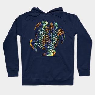 FLOWER OF LIFE SEA TURTLE - green blue orange Hoodie